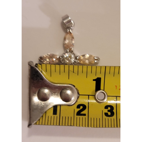 18K White Gold Plated Cross Pendant with Marquise Cut Champagne Colored Stones - Picture 6 of 7